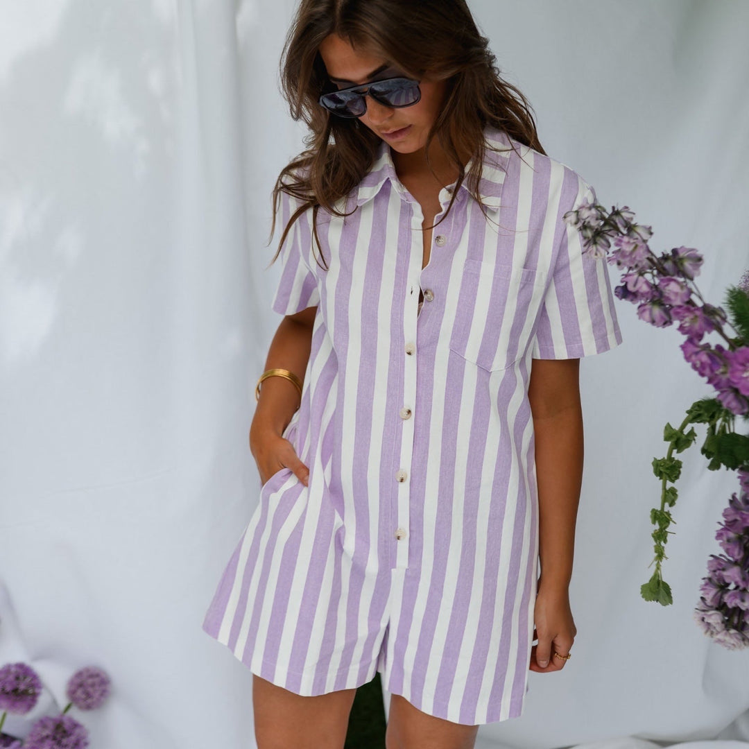 Mariela™ | Combishort rayé mauve