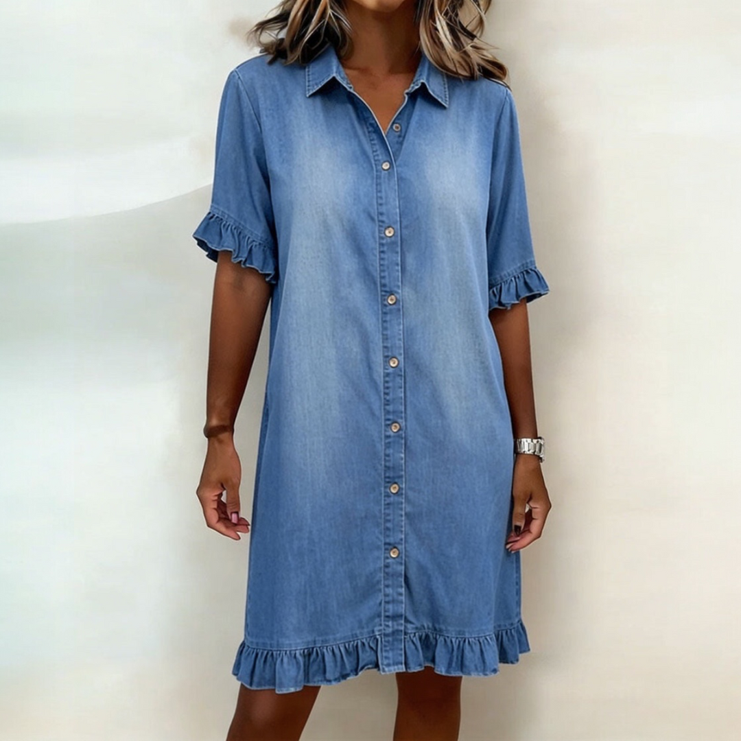 ALINA™ | Robe Denim Froncée Confort