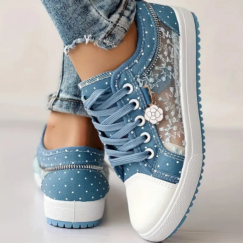 Caro | Sneaker Dentelle Florale & Zip Décoratif
