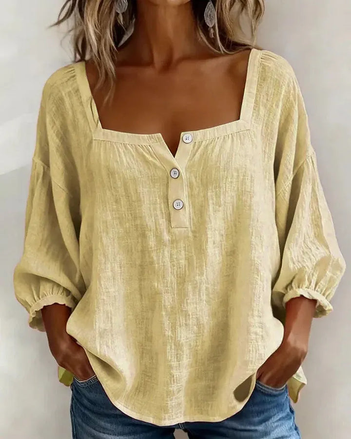 Colette | Blouse Lin Col Carré & Manches Bouffantes
