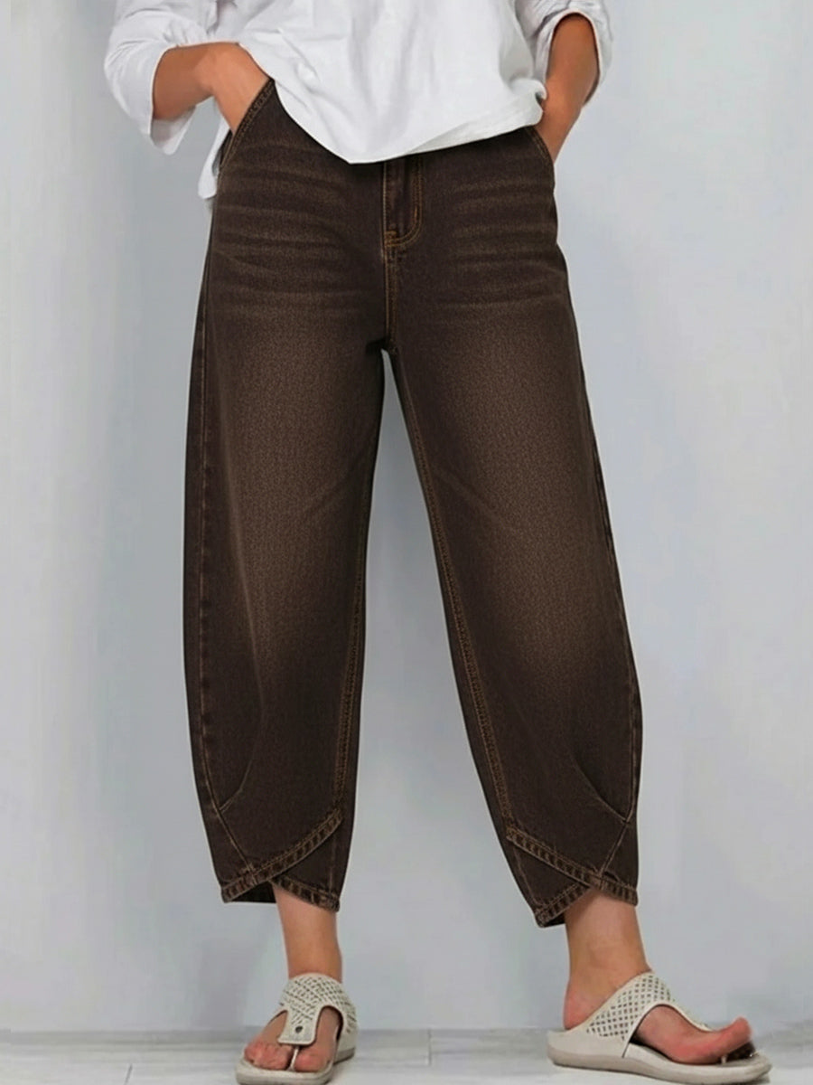 Lucie | Jean Barrel Crop Taille Haute & Coupe Décontractée