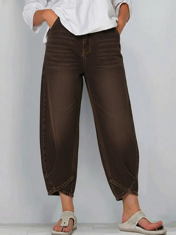 Lucie | Jean Barrel Crop Taille Haute & Coupe Décontractée