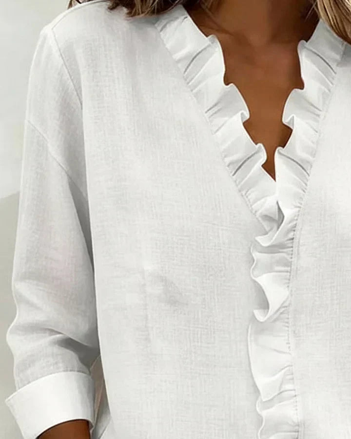 Indie | Blouse à Volants à Col V et Manches Longues