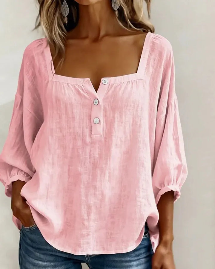 Colette | Blouse Lin Col Carré & Manches Bouffantes