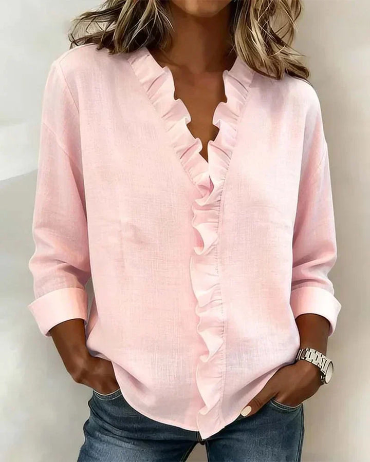 Indie | Blouse à Volants à Col V et Manches Longues