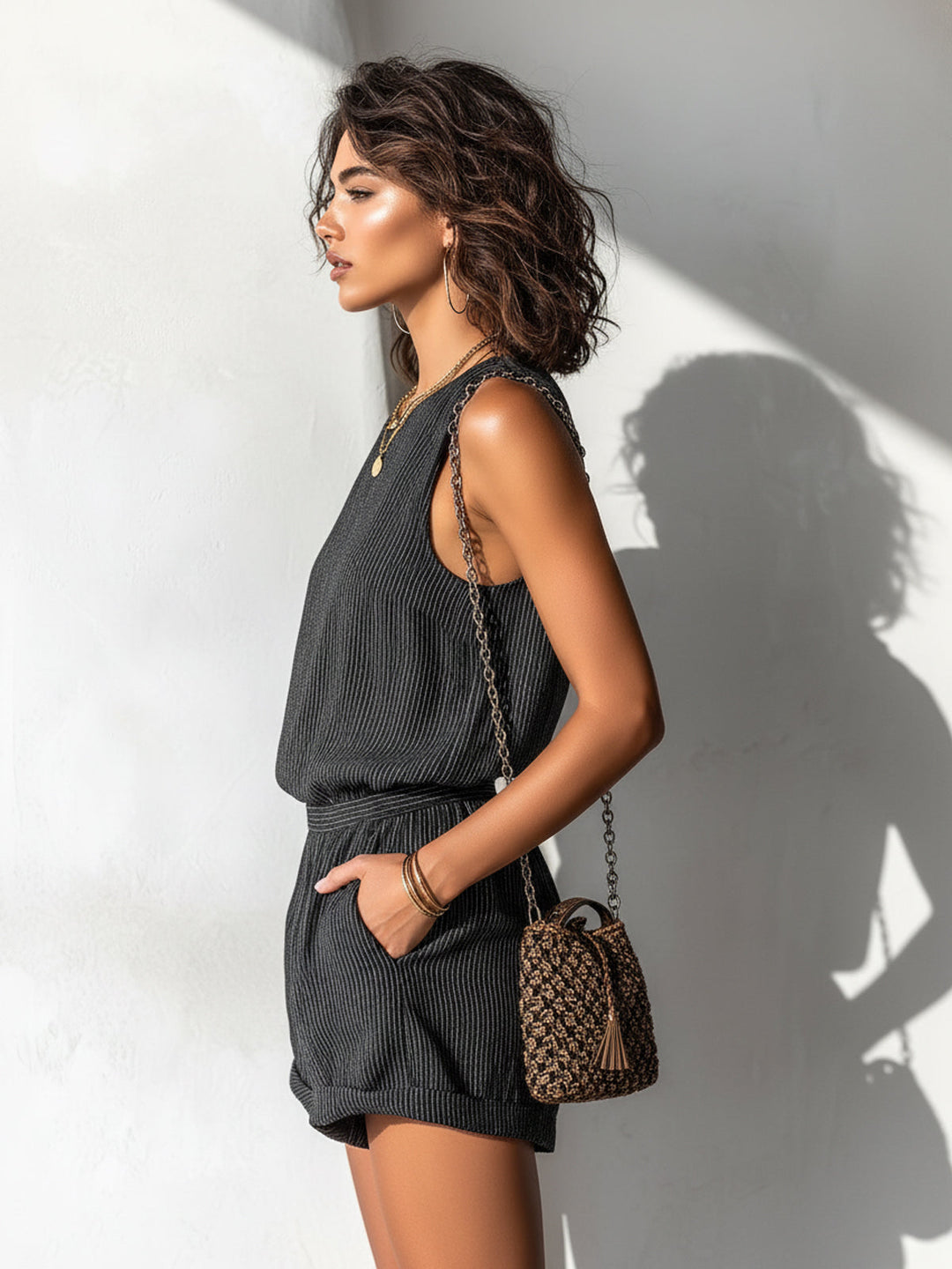 Ora | Ensemble Rayé Top Sans Manches & Short Taille Élastique