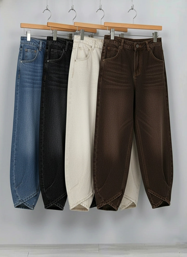 Lucie | Jean Barrel Crop Taille Haute & Coupe Décontractée