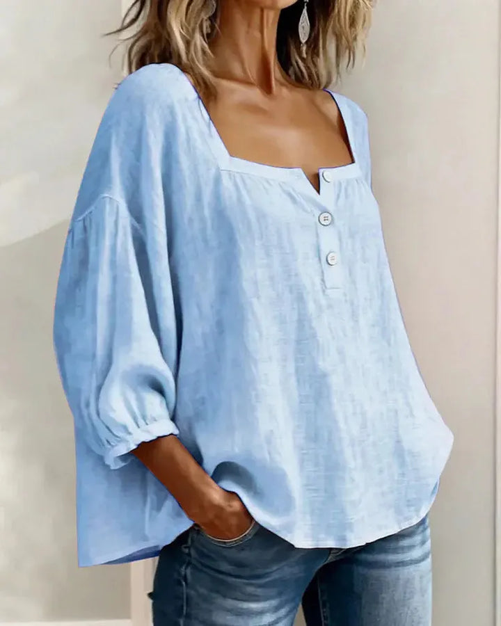 Colette | Blouse Lin Col Carré & Manches Bouffantes