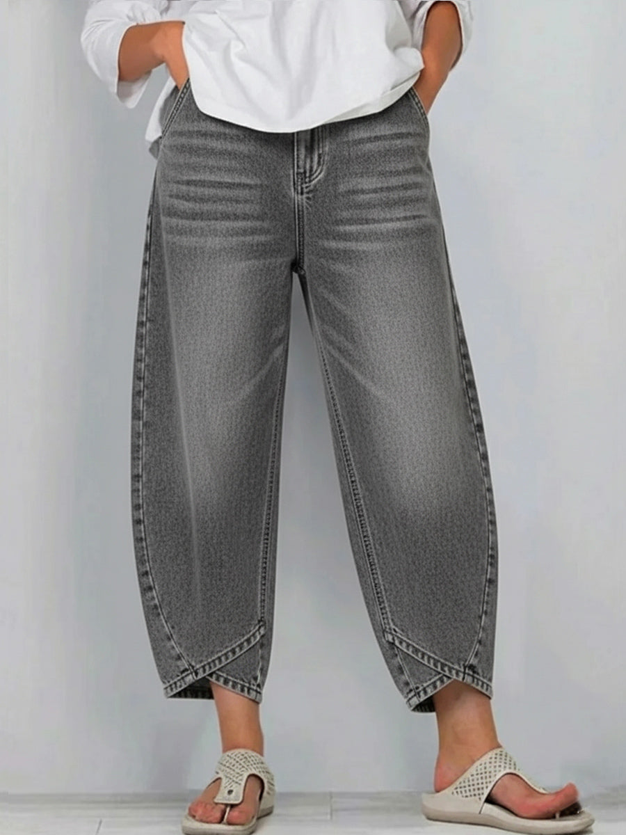 Lucie | Jean Barrel Crop Taille Haute & Coupe Décontractée