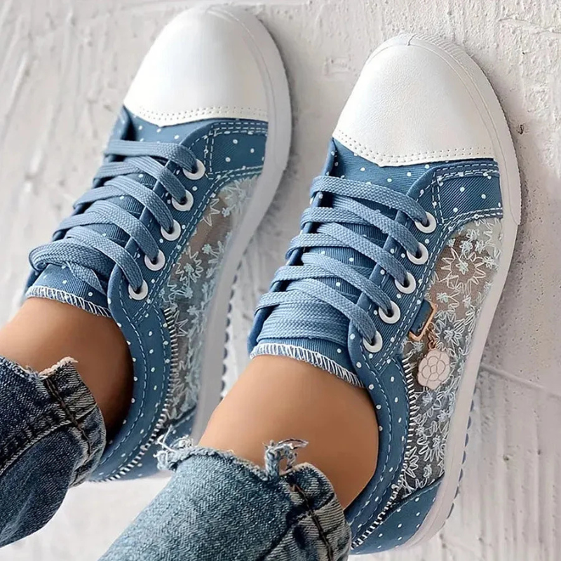 Caro | Sneaker Dentelle Florale & Zip Décoratif
