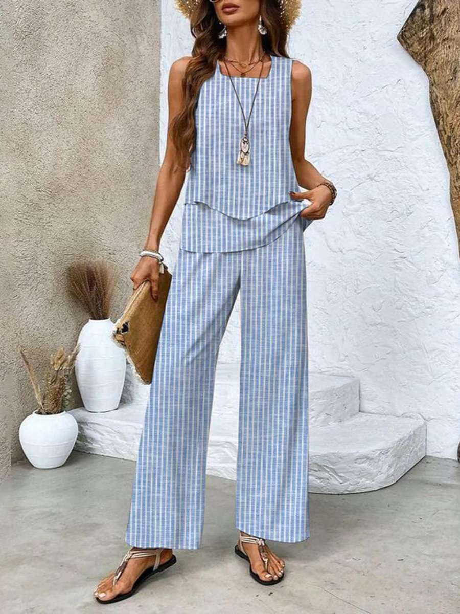 Averie | Ensemble Élégant Top Superposé Sans Manches & Pantalon Large