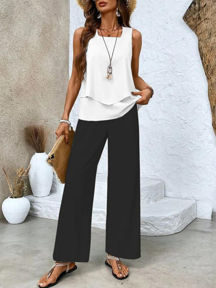 Averie | Ensemble Élégant Top Superposé Sans Manches & Pantalon Large