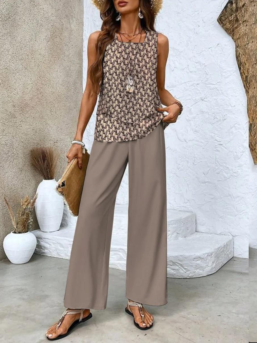 Averie | Ensemble Élégant Top Superposé Sans Manches & Pantalon Large