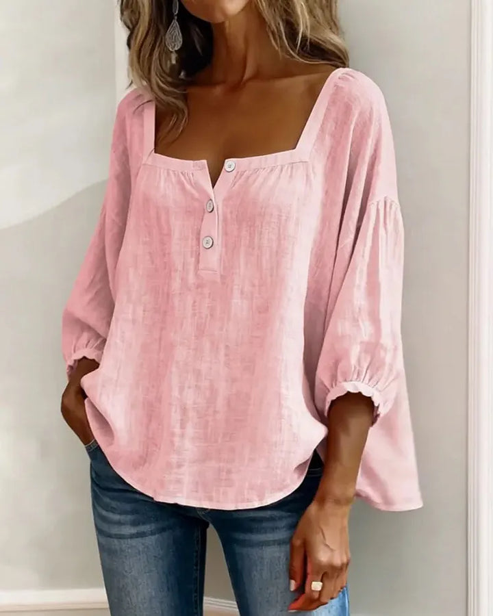 Colette | Blouse Lin Col Carré & Manches Bouffantes