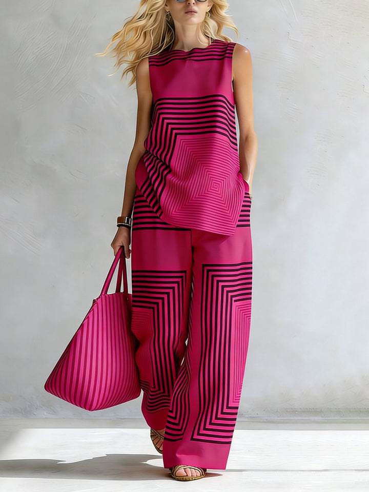 Léa | Ensemble Géométrique Moderne Top Sans Manches & Pantalon Large