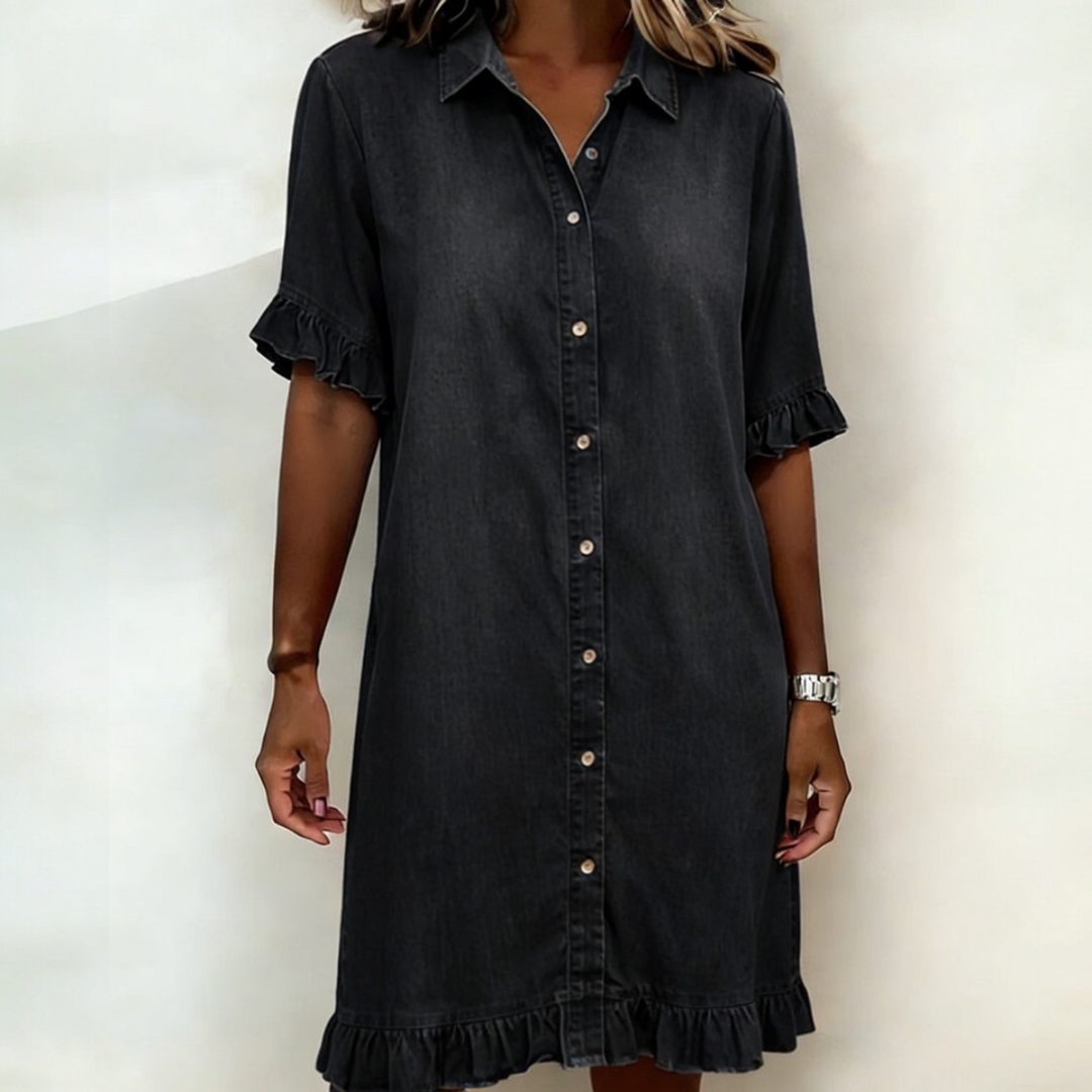 ALINA™ | Robe Denim Froncée Confort