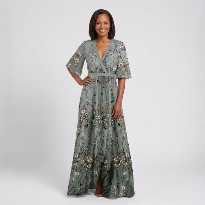 ÉVA™ | Robe Maxi Fleurie Col V