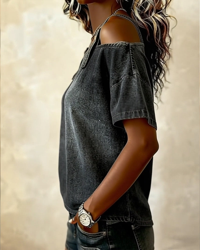 Olivia | Chemisier Off-Shoulder Avec Bretelle Denim
