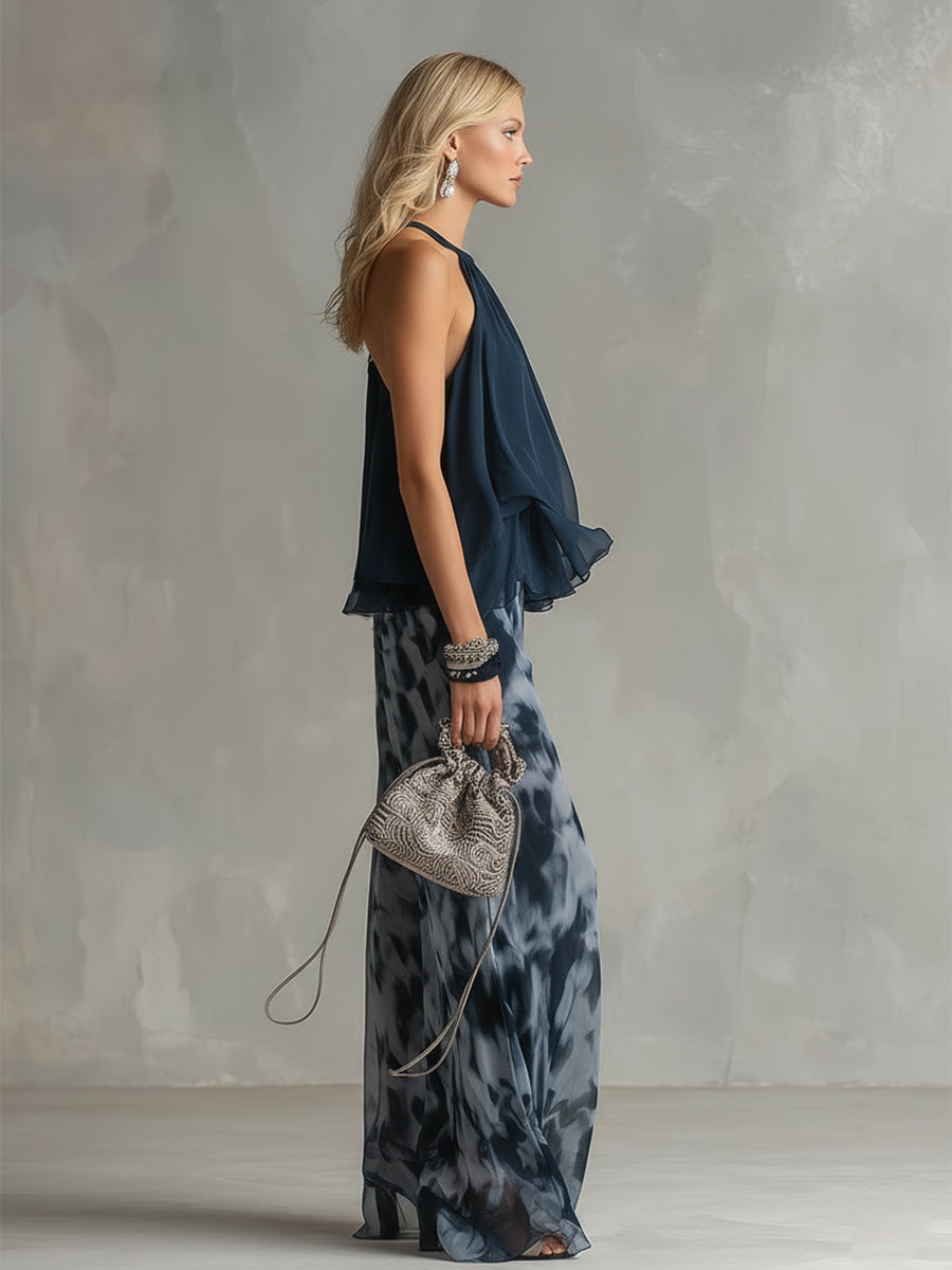 Ludovica | Ensemble Halter Top Volants & Pantalon Large Imprimé Tie-Dye