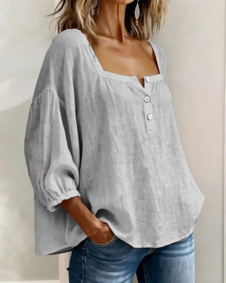 Colette | Blouse Lin Col Carré & Manches Bouffantes