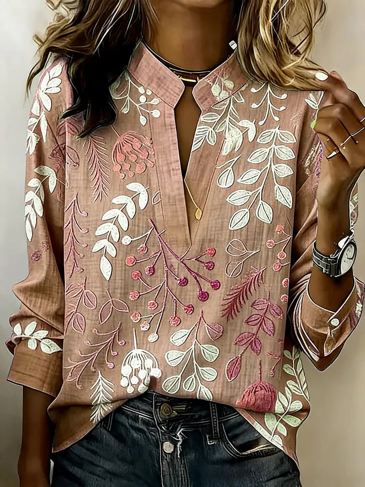 Véronique | Blouse Imprimé Feuillage Col V Fendu