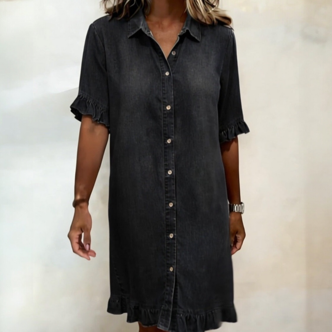 ALINA™ | Robe Denim Froncée Confort