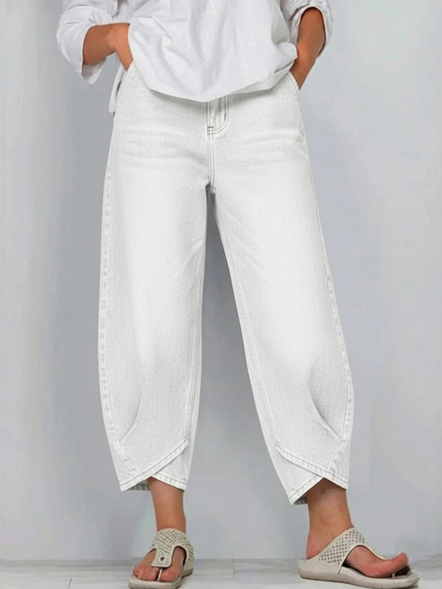 Lucie | Jean Barrel Crop Taille Haute & Coupe Décontractée