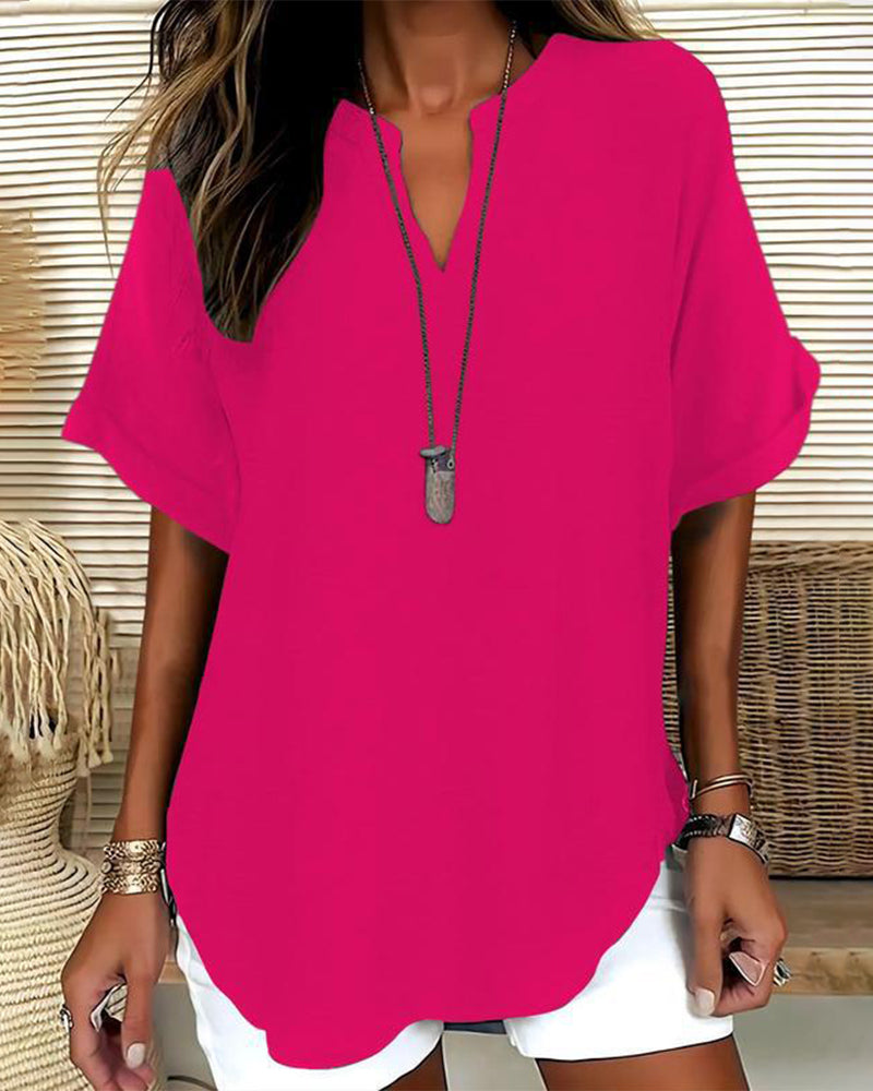 Zoe | Blouse Fluide Col V & Manches Chauve-Souris