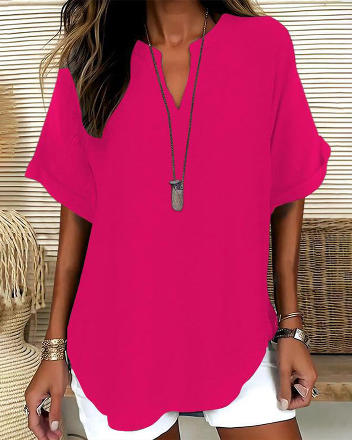 Zoe | Blouse Fluide Col V & Manches Chauve-Souris