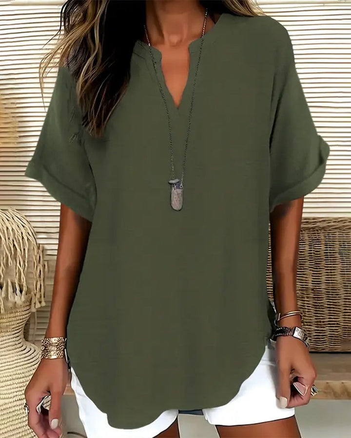 Zoe | Blouse Fluide Col V & Manches Chauve-Souris