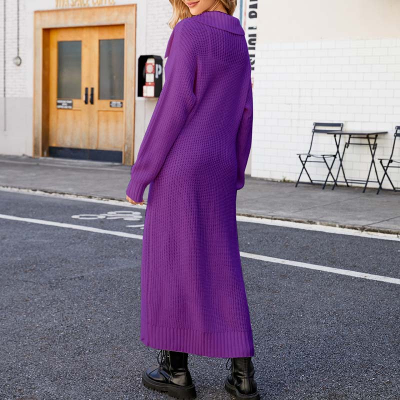 Cardigan Long Décontracté De Couleur Unie