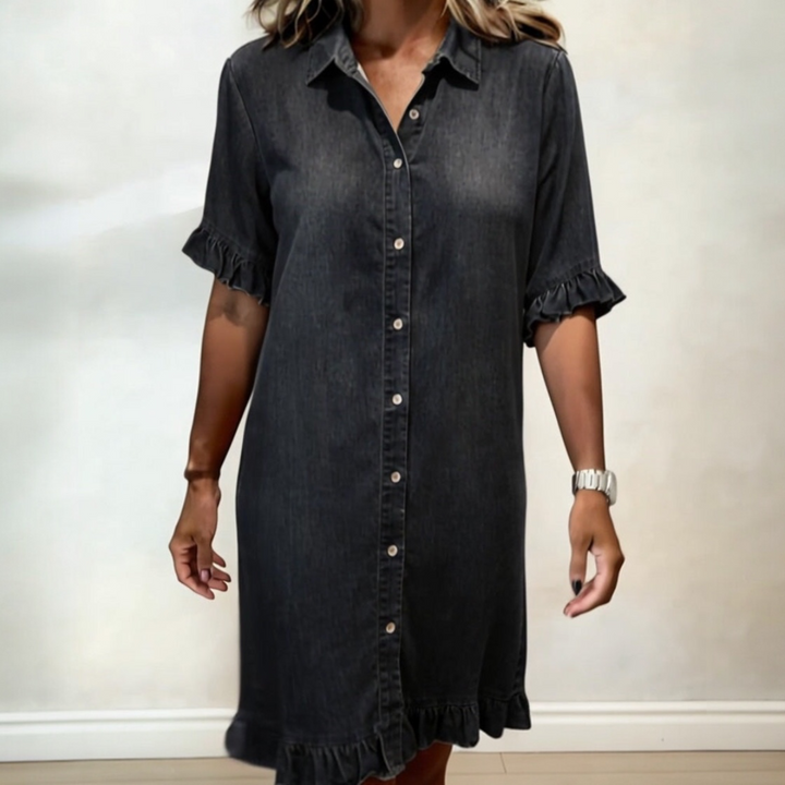 ALINA™ | Robe Denim Froncée Confort