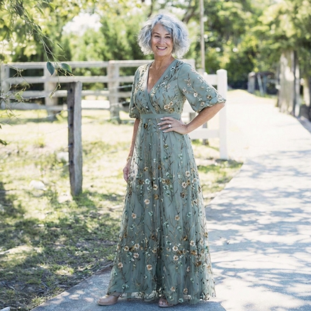 ÉVA™ | Robe Maxi Fleurie Col V