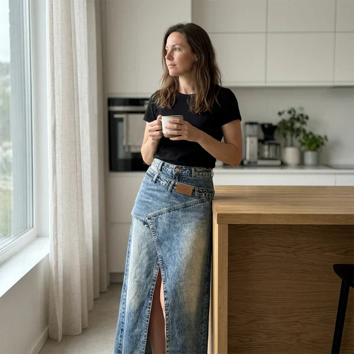 Zaira – Jupe en Jean Asymétrique