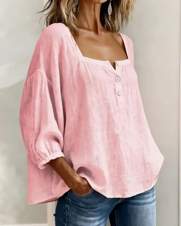 Colette | Blouse Lin Col Carré & Manches Bouffantes