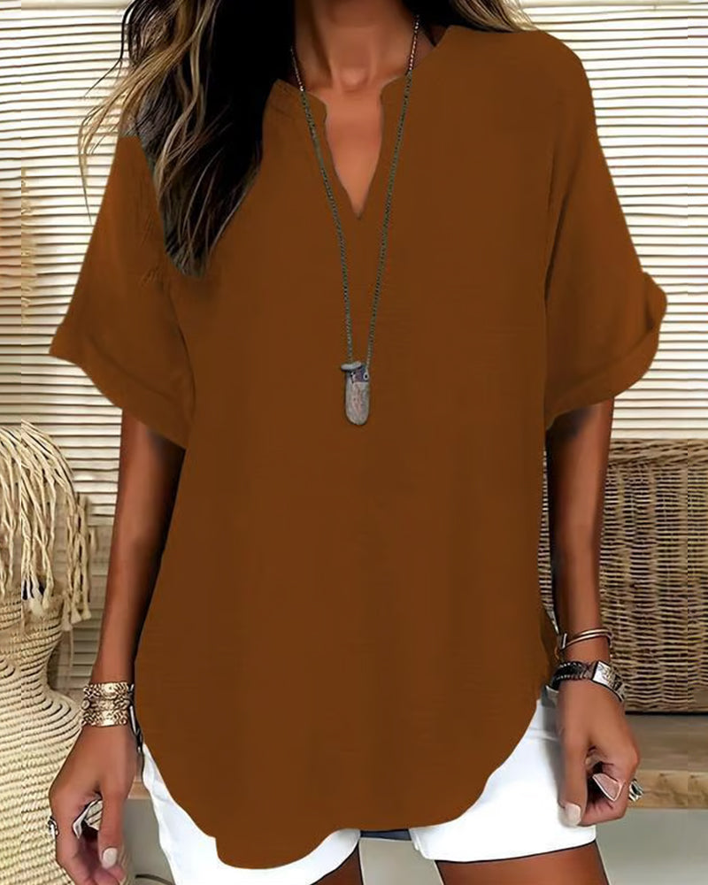 Zoe | Blouse Fluide Col V & Manches Chauve-Souris