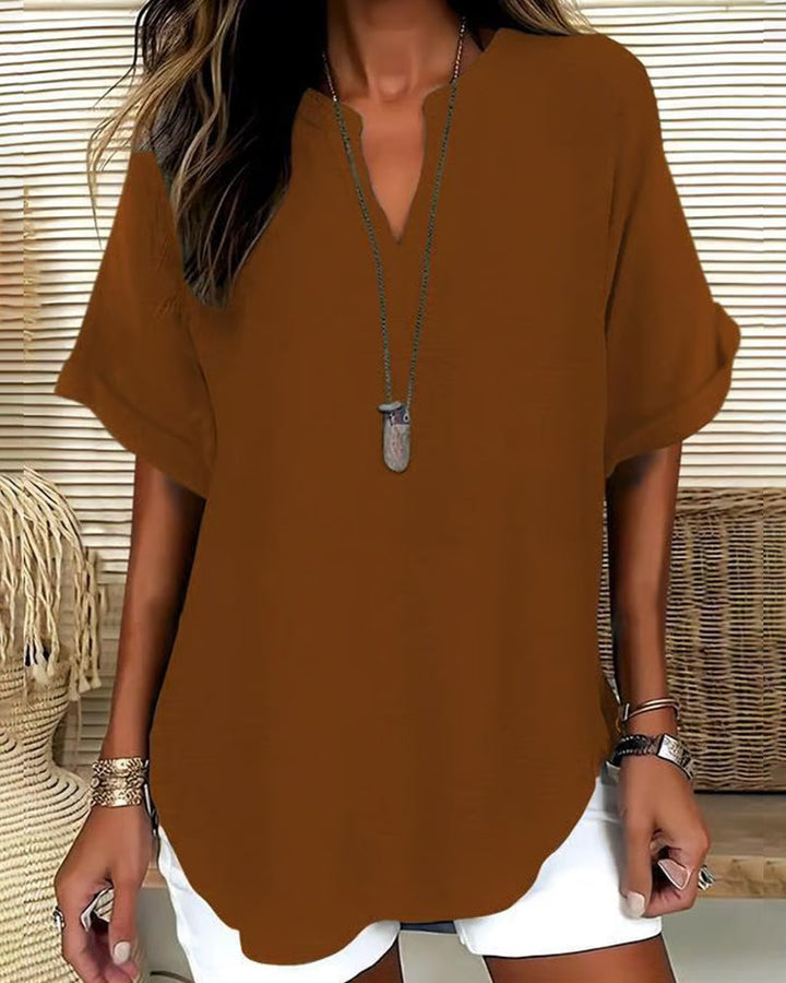 Zoe | Blouse Fluide Col V & Manches Chauve-Souris
