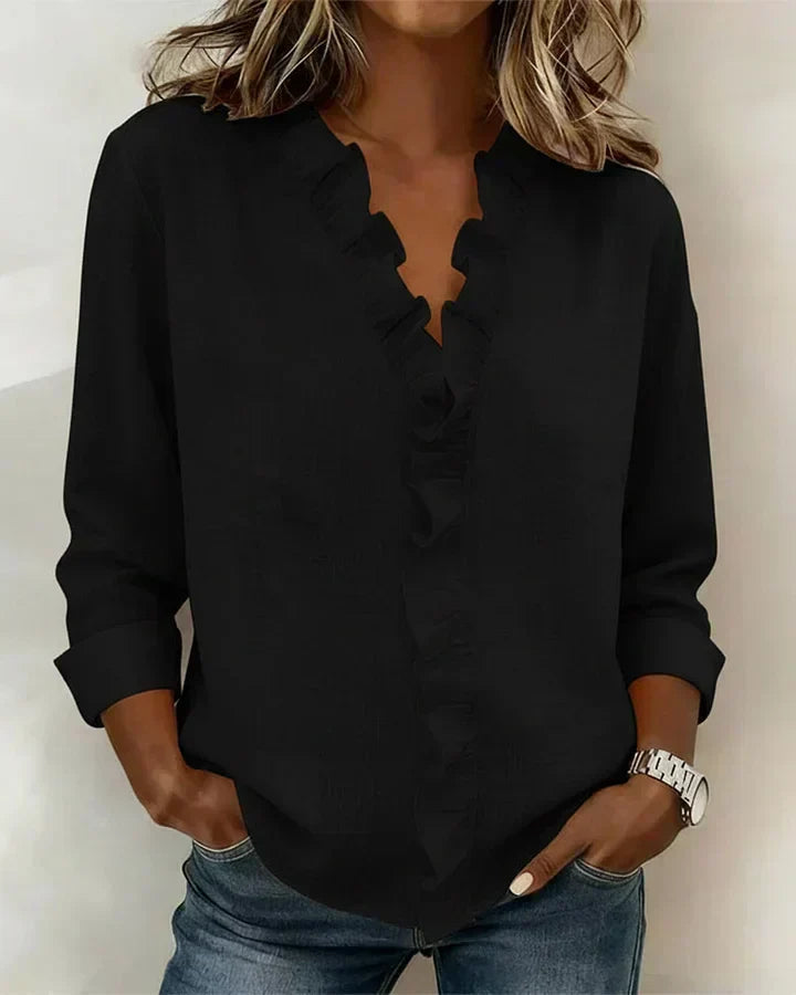 Indie | Blouse à Volants à Col V et Manches Longues