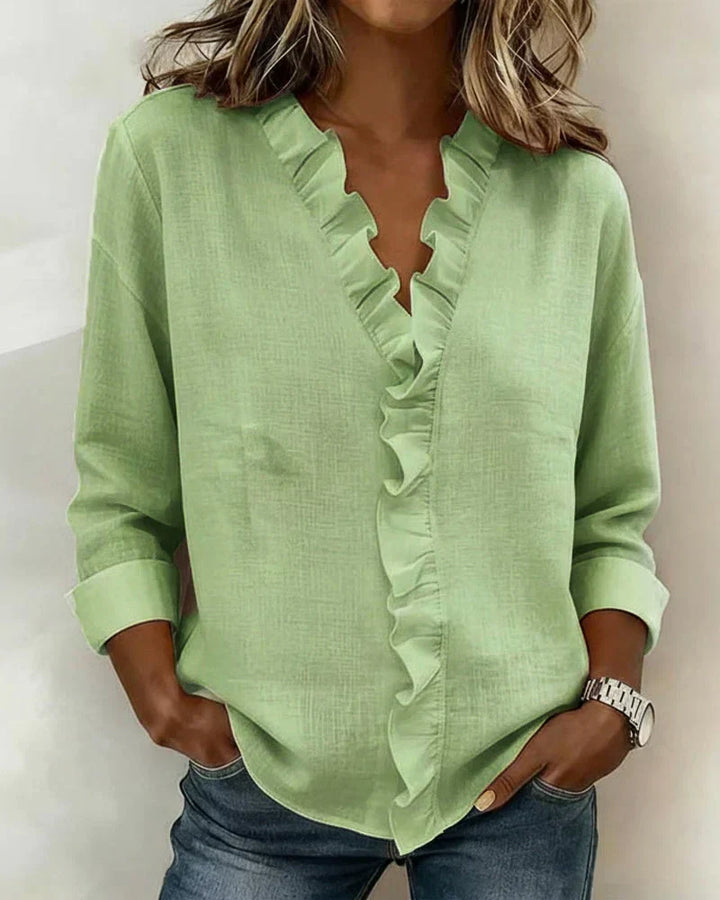 Indie | Blouse à Volants à Col V et Manches Longues