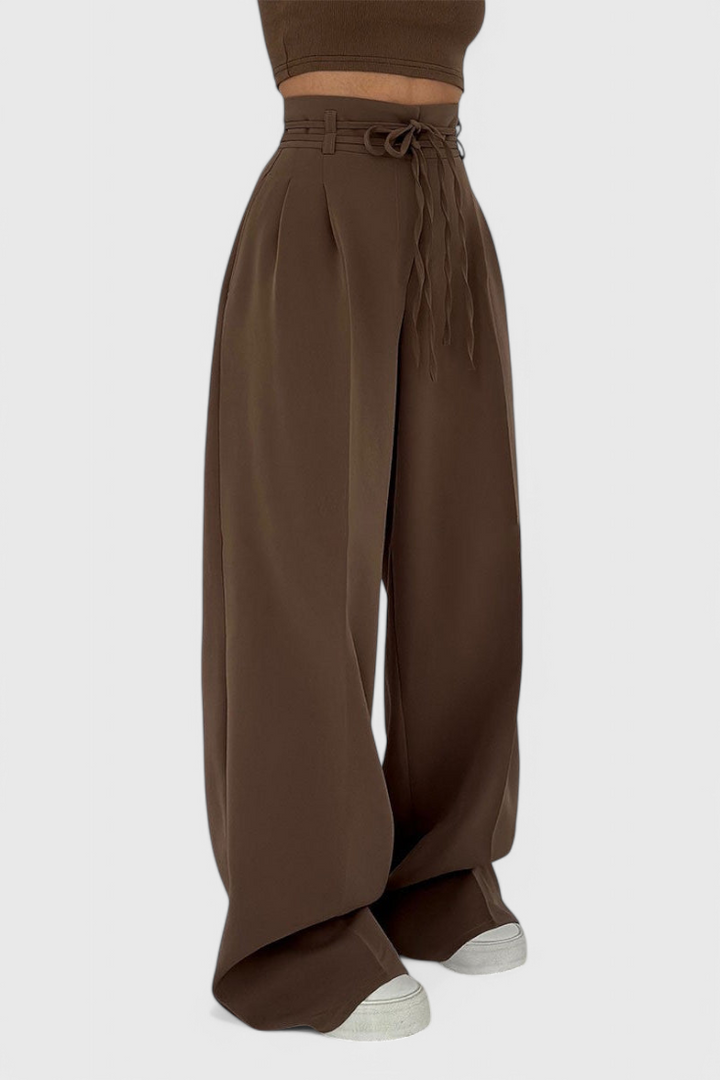 Pantalon large taille haute Sophie avec accents en corde
