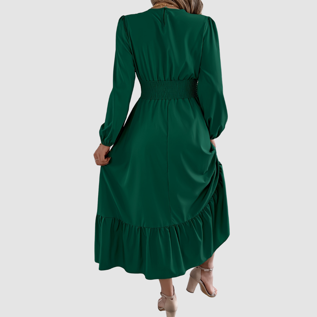 Isola Lane | Navy Ruffled Hem Midi Dress