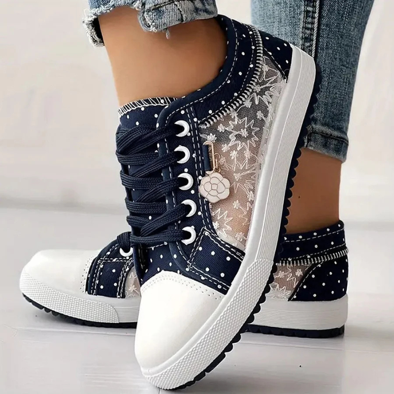 Caro | Sneaker Dentelle Florale & Zip Décoratif