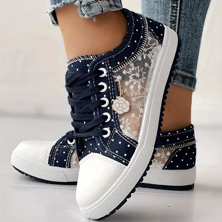 Caro | Sneaker Dentelle Florale & Zip Décoratif