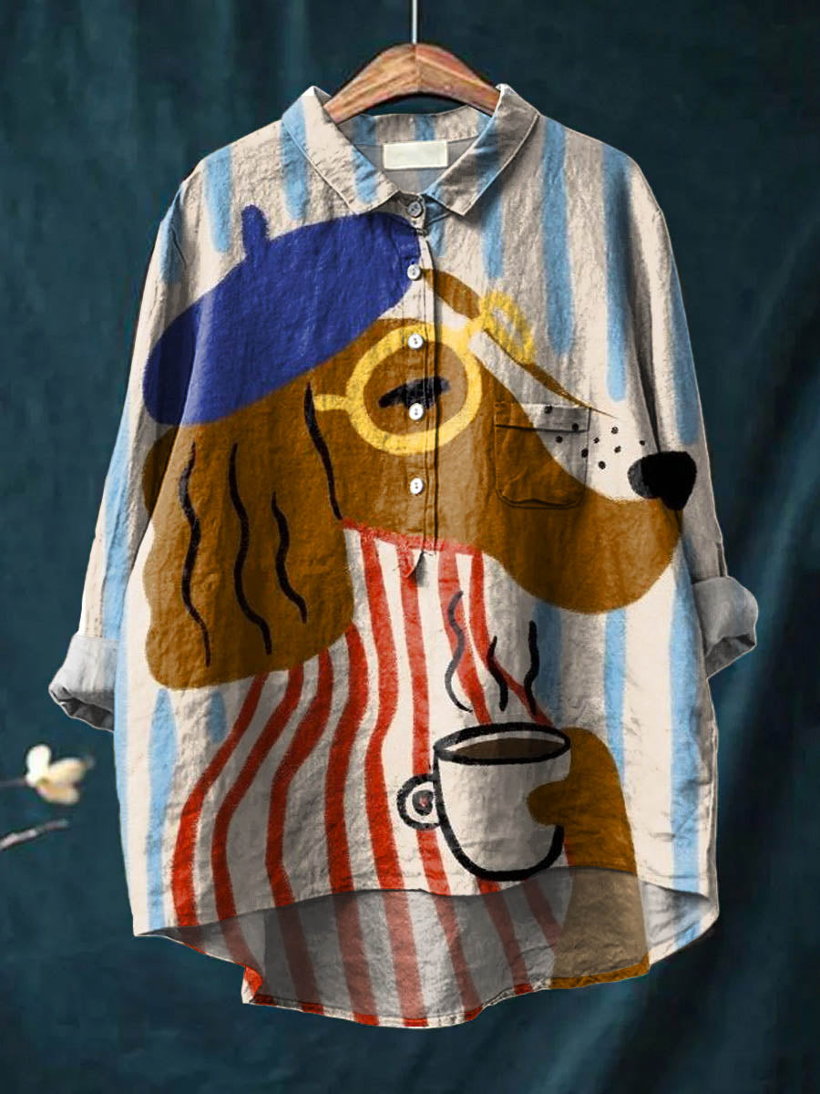 Charlie | Chemise motif chien artistique et café