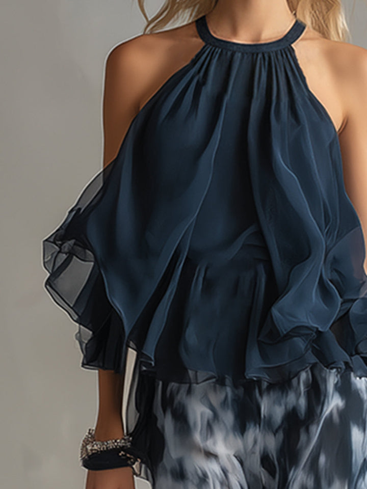 Ludovica | Ensemble Halter Top Volants & Pantalon Large Imprimé Tie-Dye