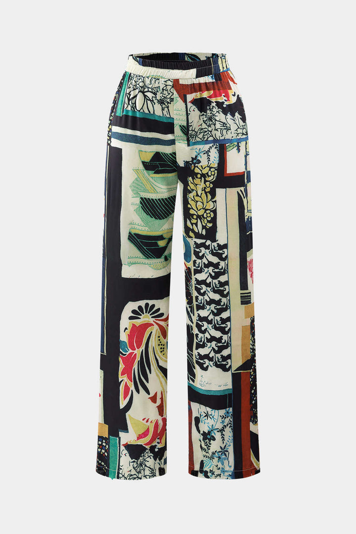 Pantalon droit taille haute à imprimé floral