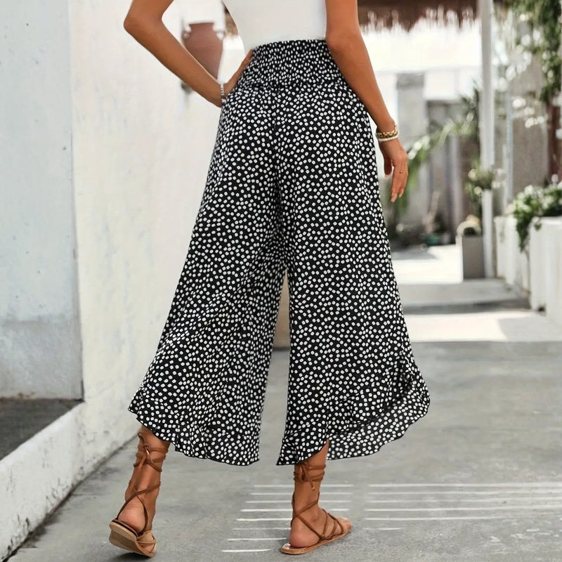 Pantalon Large À Pois Décontracté