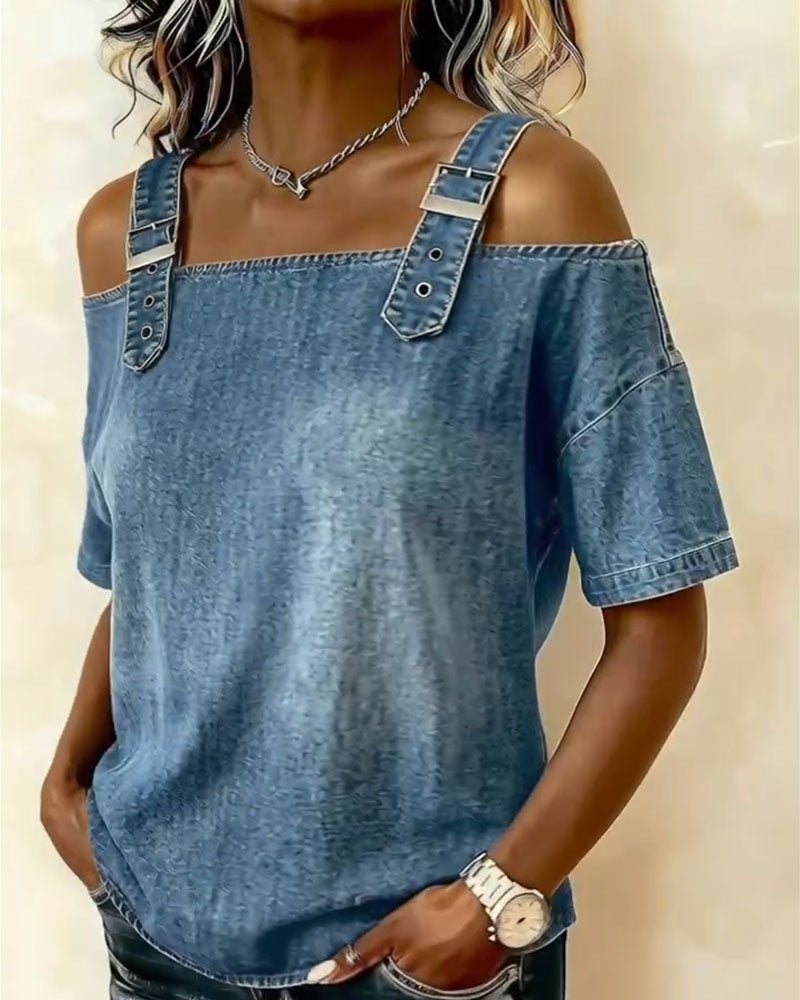 Olivia | Chemisier Off-Shoulder Avec Bretelle Denim
