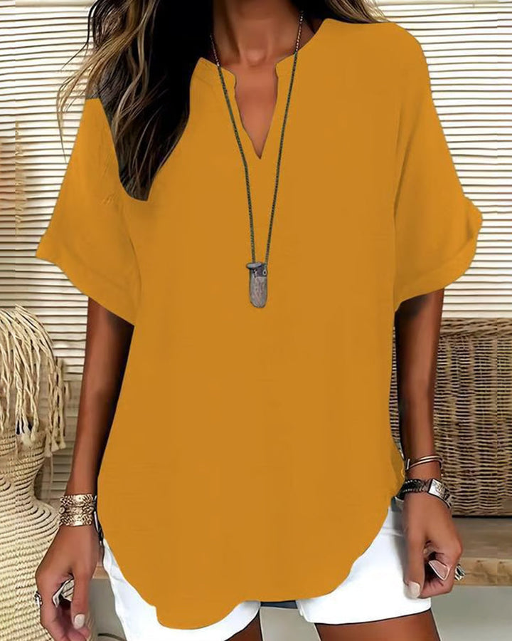 Zoe | Blouse Fluide Col V & Manches Chauve-Souris