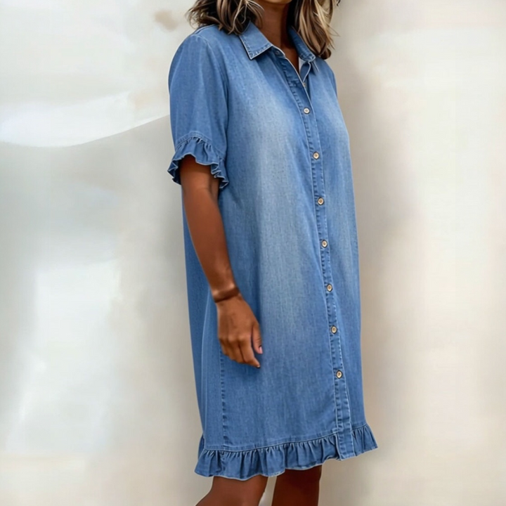 ALINA™ | Robe Denim Froncée Confort